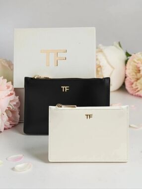 Tom Ford Clutch Or Zippered Cosmetic Pouch with Gold Accent - Black Or Cream